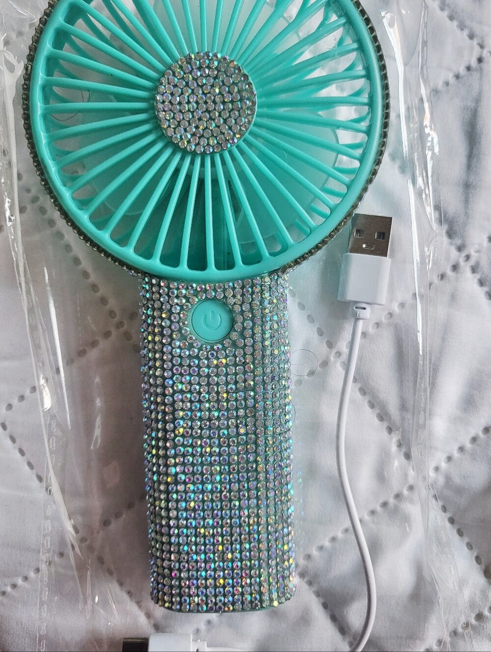Handheld Fan with Rhinestone Handle - Picture 2 of 4